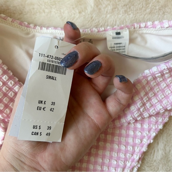 NWT Abercrombie High Rise Cheeky Bikini Bottom Pink Textured Gingham Size Small - Picture 7 of 7